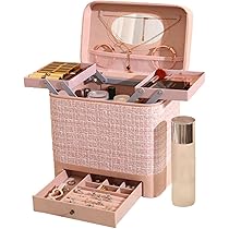 メイクボックス 化粧品箱 Box 大容量持ち運び便利 Amazon | QIFENGDIANZI メイクボックス 1段トレイ コスメ